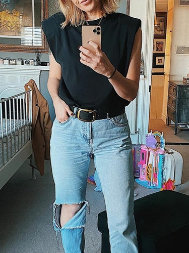 Black padded shoulder Tee