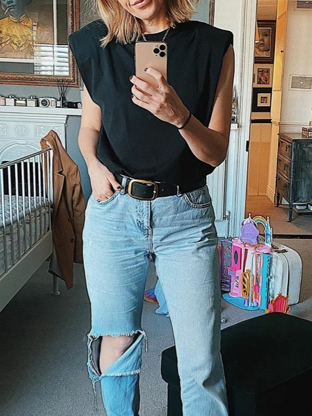 Black padded shoulder Tee
