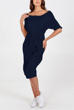 Load image into Gallery viewer, Navy bardot midi Dress