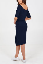 Load image into Gallery viewer, Navy bardot midi Dress
