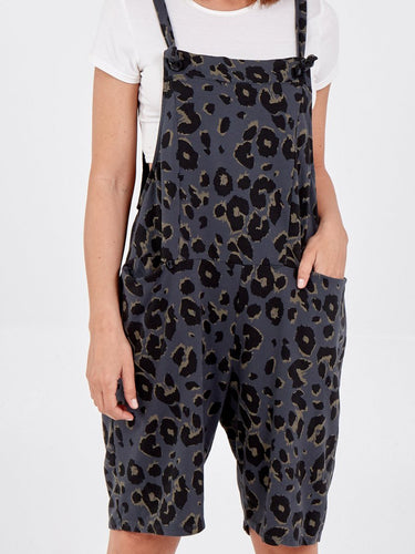 Charcoal short leopard Dungarees