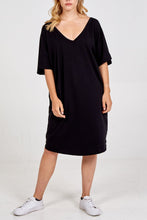 Load image into Gallery viewer, Black V T-shirt Dress