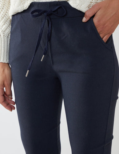 Plain navy Magic stretch Trousers - Curve