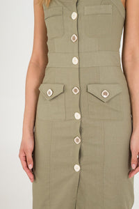 Khaki Midi Dress with pockets