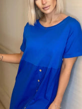 Load image into Gallery viewer, Baby blue Cotton button T-shirt Dress