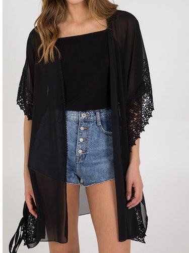 Crochet trim tie Kimono