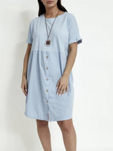 Load image into Gallery viewer, Baby blue Cotton button T-shirt Dress