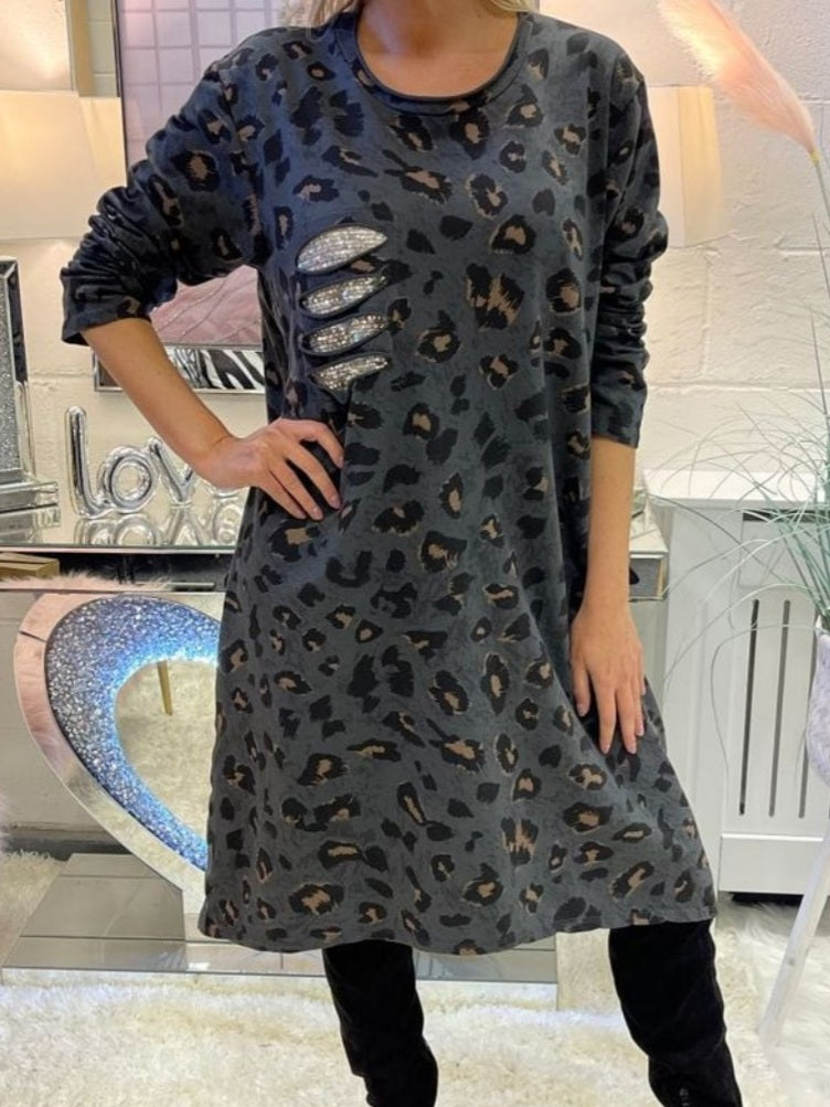 Khaki animal print bling Dress