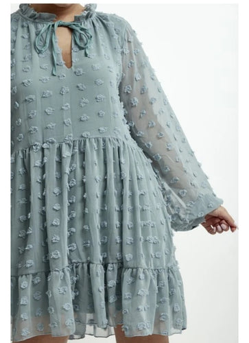 Green chiffon layered dotted Dress