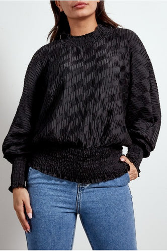 Black pleated batwing top