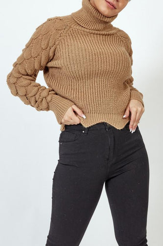 Tan detailed wool blend Jumper