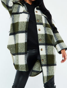Khaki check wool Shacket
