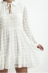 White chiffon layered dotted Dress