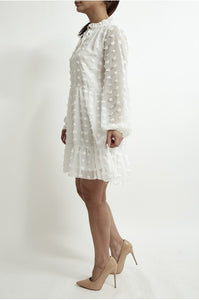 White chiffon layered dotted Dress