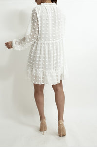 White chiffon layered dotted Dress