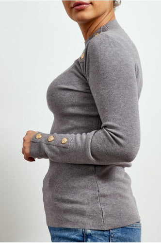 Grey gold button detail Jumper